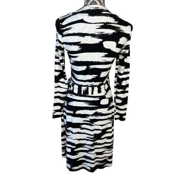 Grayson Wrap Dress Striped Black Long Sleeve Knee Length Casual Soft Size XS - Picture 2 of 7